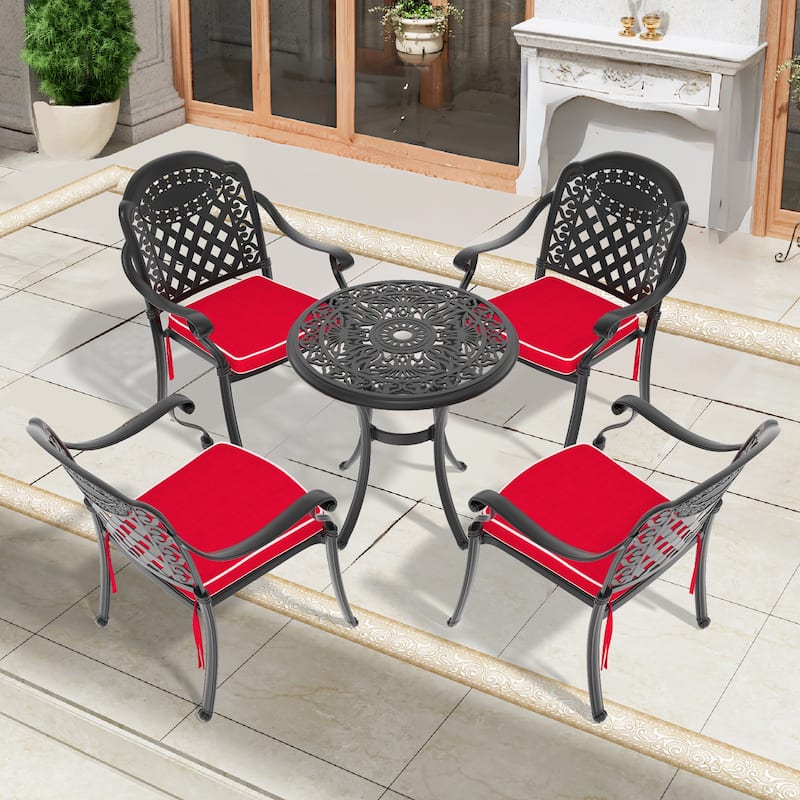 Ø26.77-inch Cast Aluminum Patio Dining table With Black Frame and Umbrella Hole