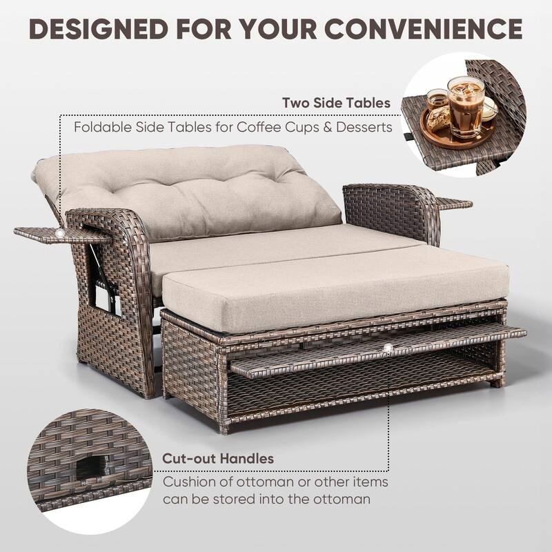 Outdoor Rattan Lounge Chair with Footrest for Backyard - Brown