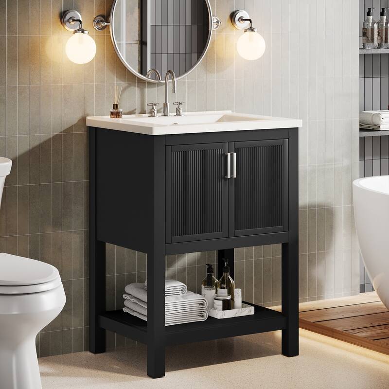 23.5 Inch Single Bathroom Vanity With Ceramic Top, Sink Included