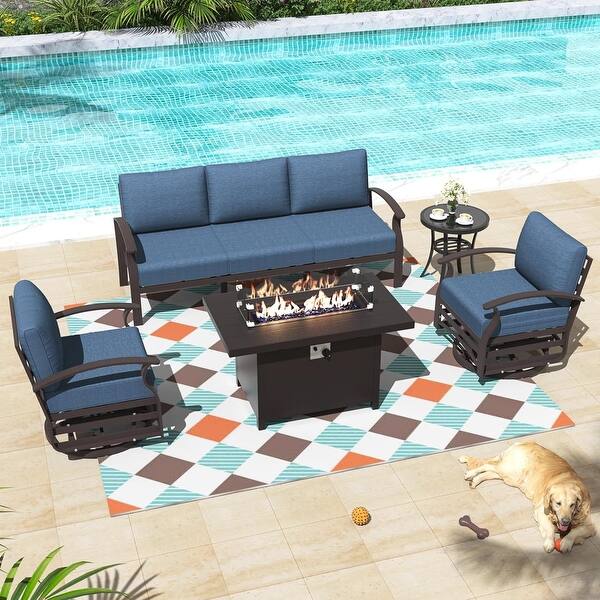 slide 2 of 147, Aluminum Patio Outdoor Sectional Sofa Set with Fire Pit, Swivel Rocking Chairs and Ottomans