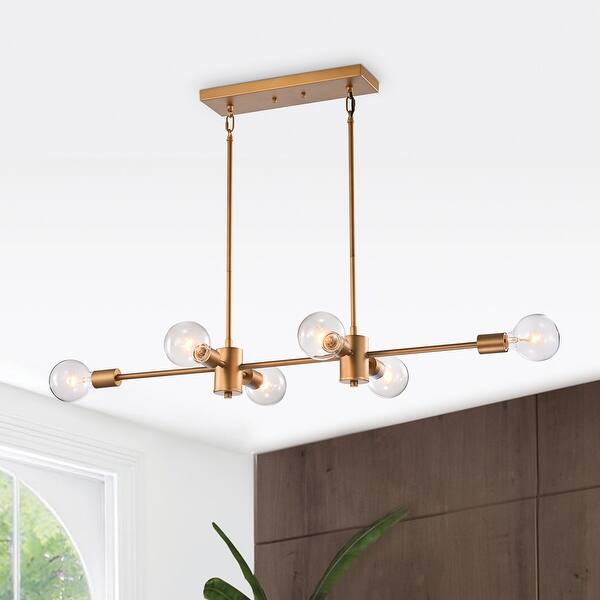 Natural Brass 6-Light Exposed Bulb Linear Kitchen Island ...