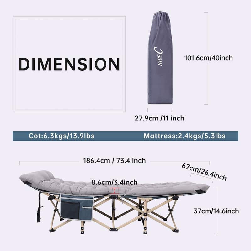 Cot, Camping Cot, Heated Camping cot with 10000mAh Power Bank Heavy Duty Holds 500 Lbs - 74 x 26.5