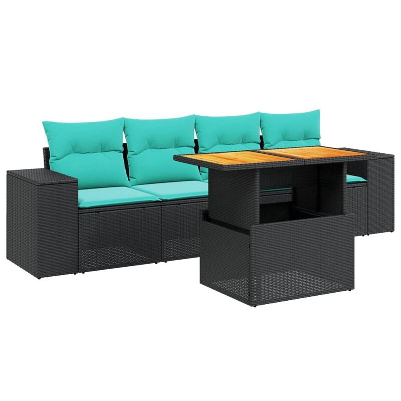 vidaXL Patio Sofa Set with Cushions Outdoor Furniture 5 Piece Poly Rattan