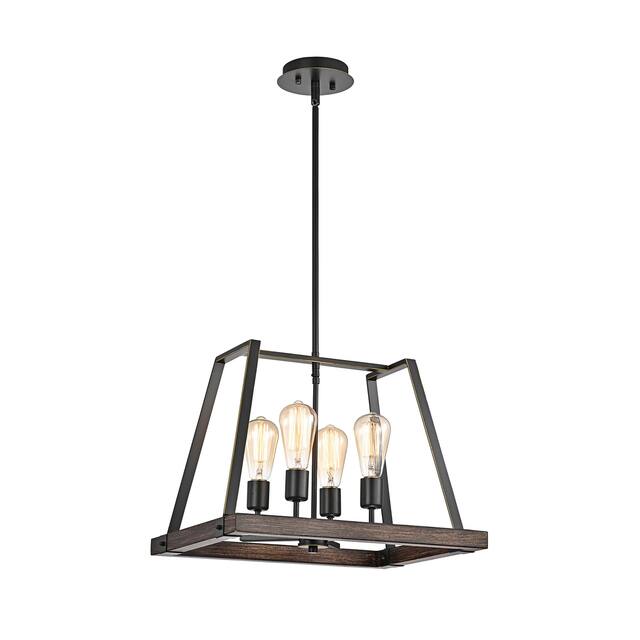 Wood and Oil Rubbed Bronze 4-Light Lantern Chandelier - Wood and Oil Rubbed Bronze