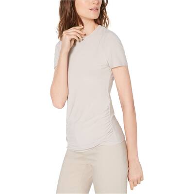 Anne Klein Womens Side Ruched Basic T-Shirt,, Beige, XX-Small