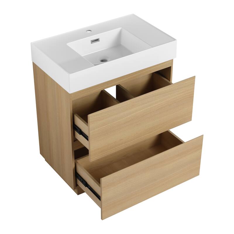 Traditional Style Bathroom Vanity with Pre-Drilled Resin Sink, Multi-Purpose Storage Cabinet, and Easy Assembly