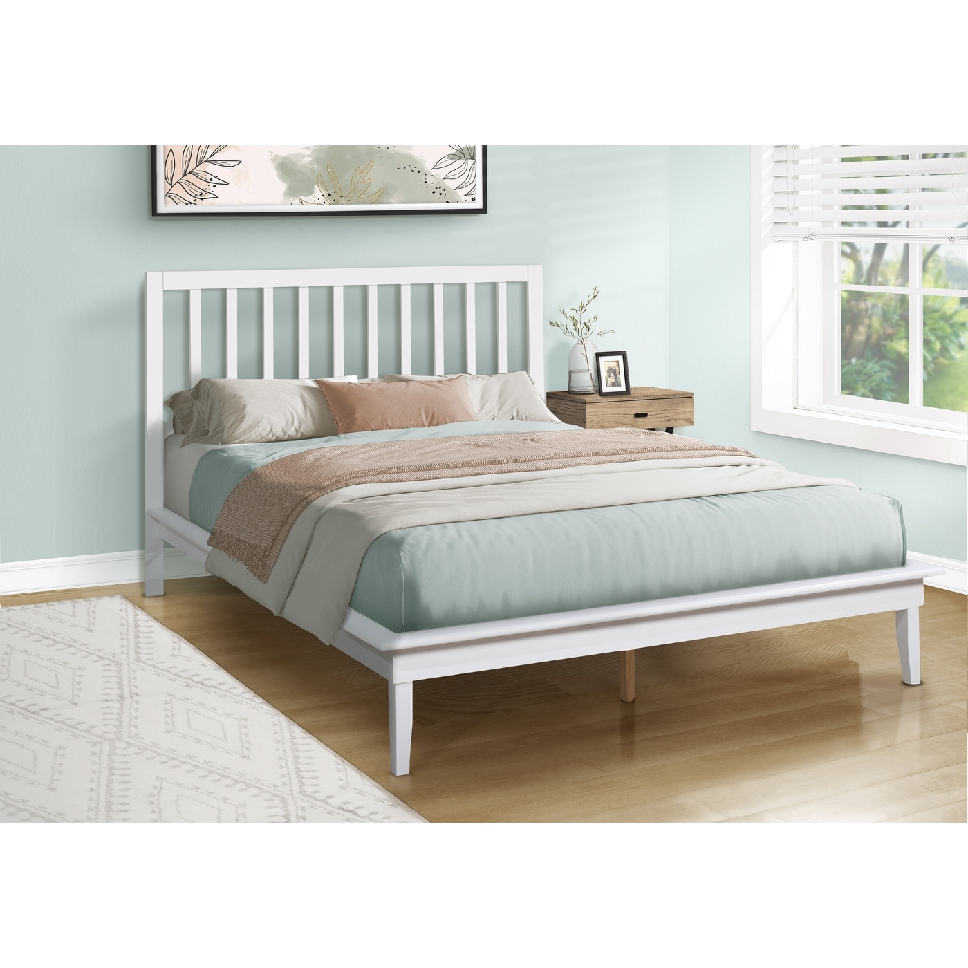 Queen Size Platform Bed with Wood Frame and Legs, Contemporary Modern Design, Frame Only