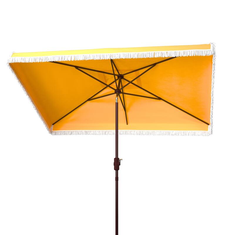 SAFAVIEH Outdoor Living Milan Fringe 6.5 x 10-foot Rectangular Crank Umbrella - Yellow