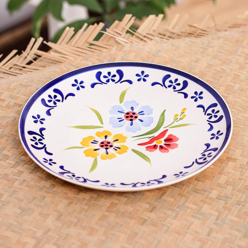 Novica Handmade Primrose Path In Blue Ceramic Luncheon Plate