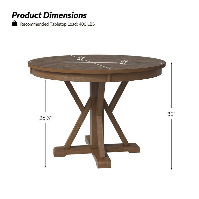 Felicia Farmhouse Natural Solid Wood Round Cross-buck Base Dining Table for 4 by HULALA HOME