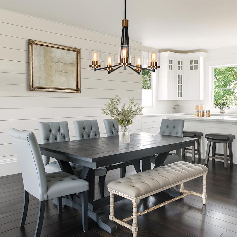 Modern Glam 5-Light Black Gold Chandelier Dining Room Chandelier with Cylinder Glass - 25 " D
