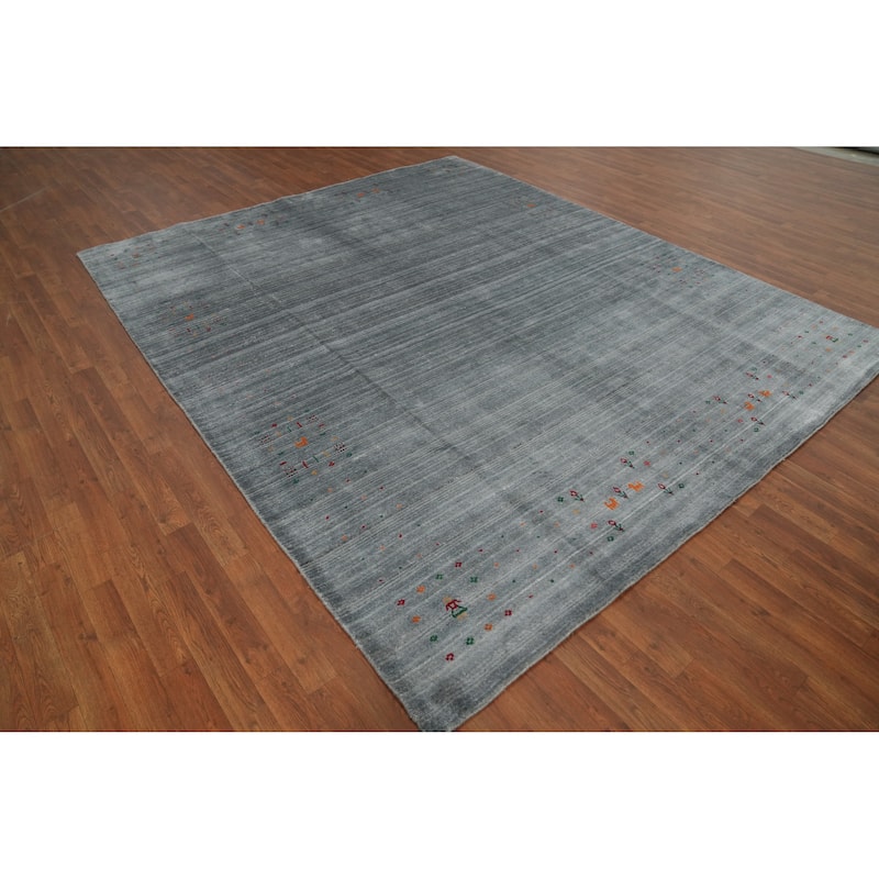 Tribal Gabbeh Oriental Area Rug Handmade Orange Silk Carpet - 8'3" x 9'10"