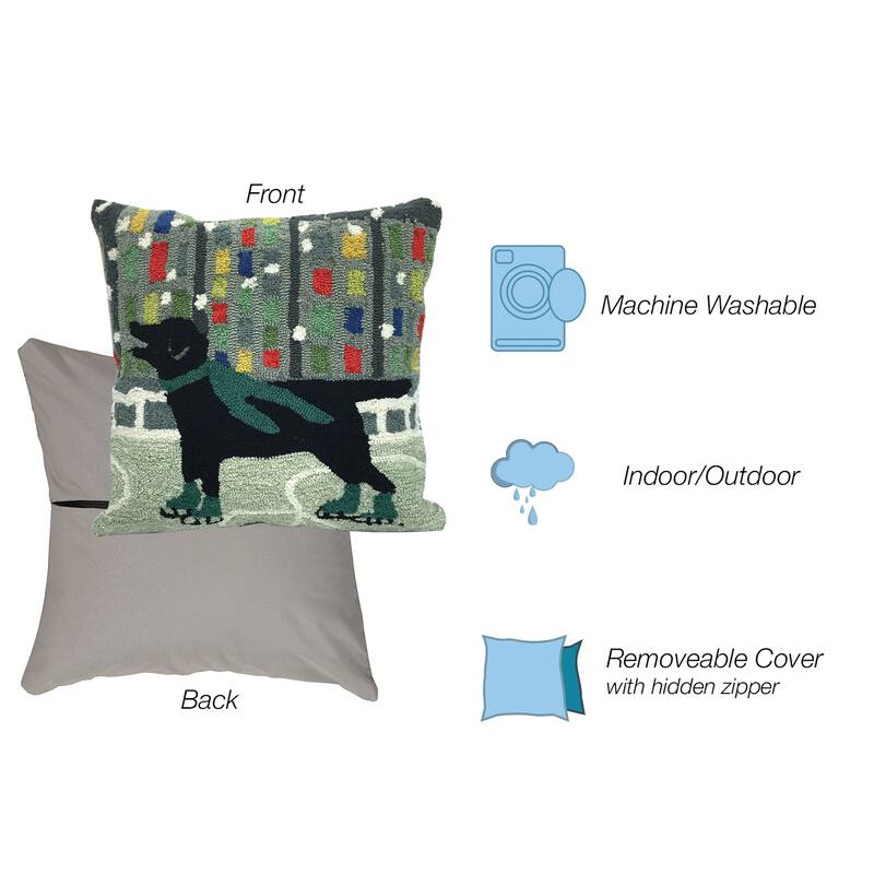 Liora Manne Frontporch Holiday Ice Dog Indoor/Outdoor Pillow Green 18" Square