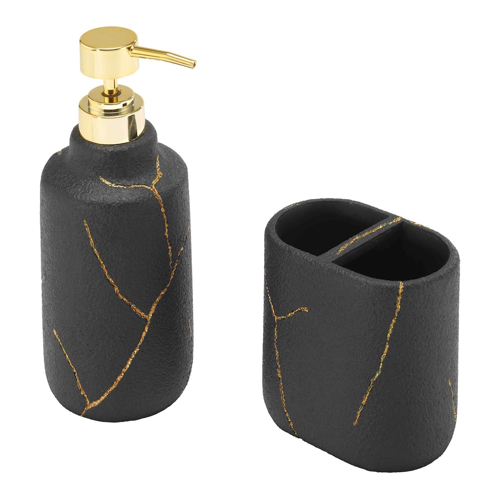 Nicole Miller Sydney Toothbrush & Lotion Dispenser Set - Bath Acc 2pc Set - TB, LP