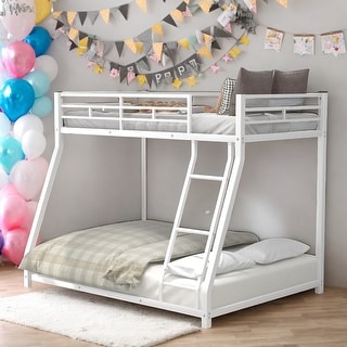 Modern Twin Over Full Metal Floor Bunk Bed,Durable Steel Frame Construction,White