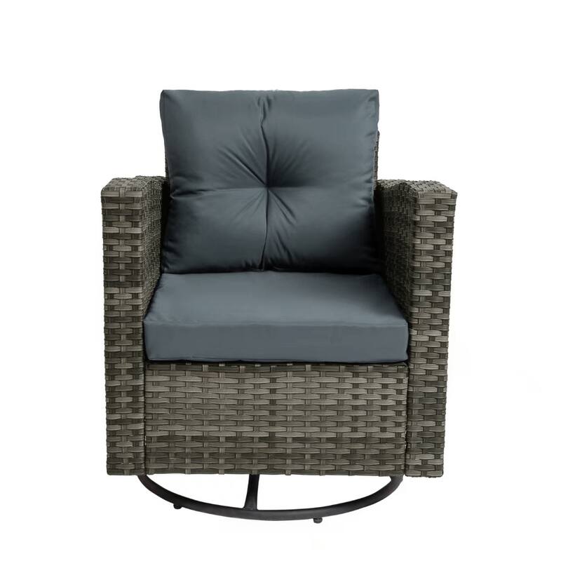 Outdoor Rattan Conversation Swivel Chair Set of 3 with Table