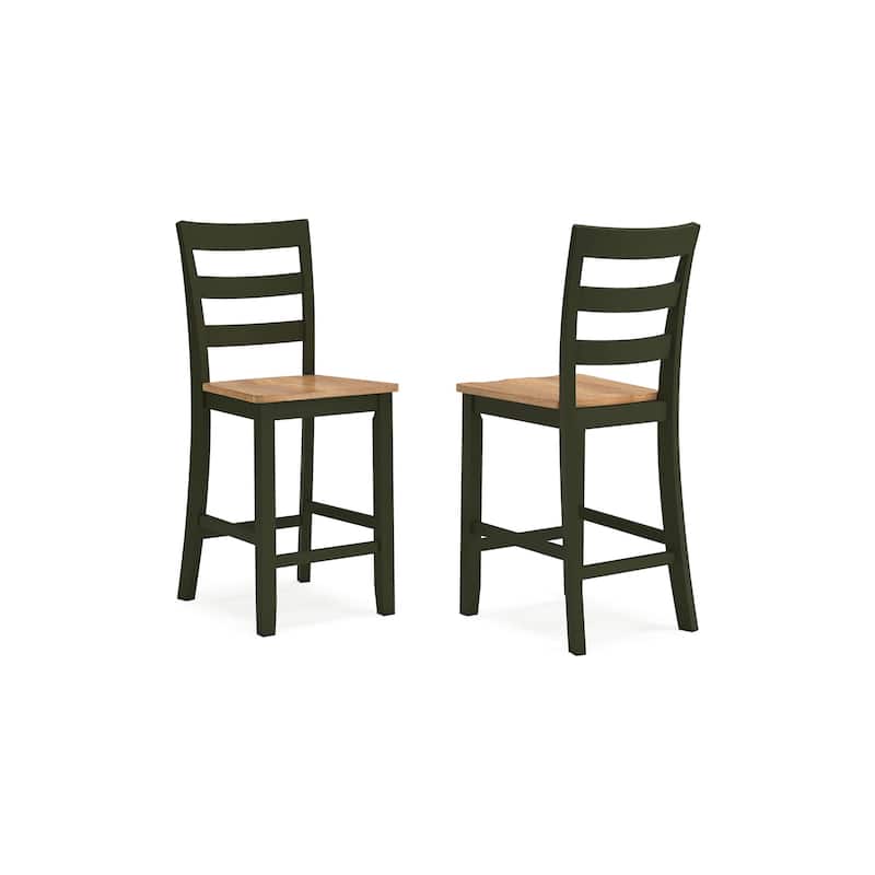Gasy Counter Height Chair Set of 2, Dark Green Solid Wood, Brown Seat
