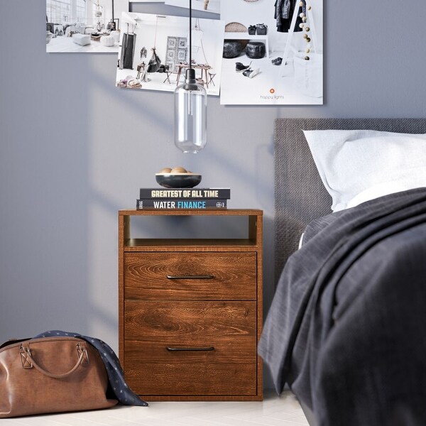 Tall 2drawer nightstand Oak with shelf Overstock 33992922