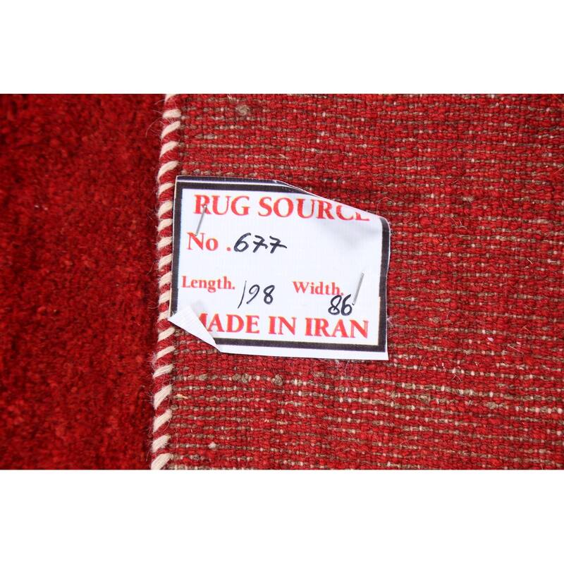 Hand Knotted Oriental 100% Wool Carpet Modern Contemporary Red Gabbeh Runner Rug - 6' 4'' X 2' 10''