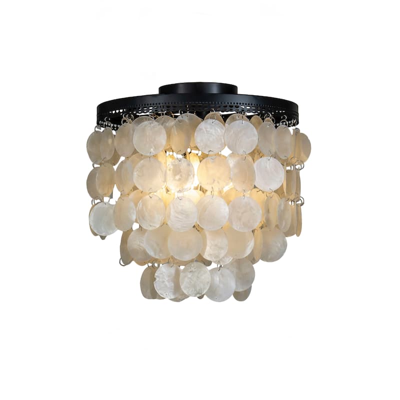 3-Light 13" Indoor Capiz Shell Flush Mount Ceiling Light Coastal Seashell Chandelier