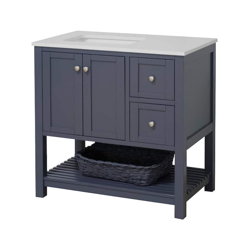KitchenBathCollection Lakeshore 36" Bathroom Vanity with Engineered White Top