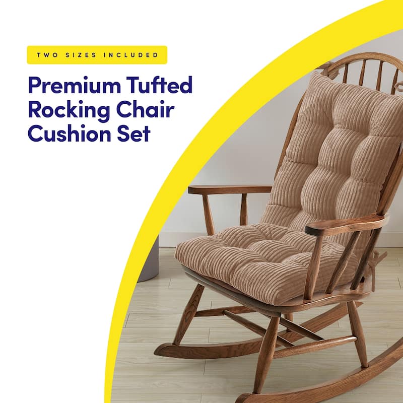Sweet Home Collection 2 Piece Velvet Ribbed Non Slip Rocking Chair Cushion Sets