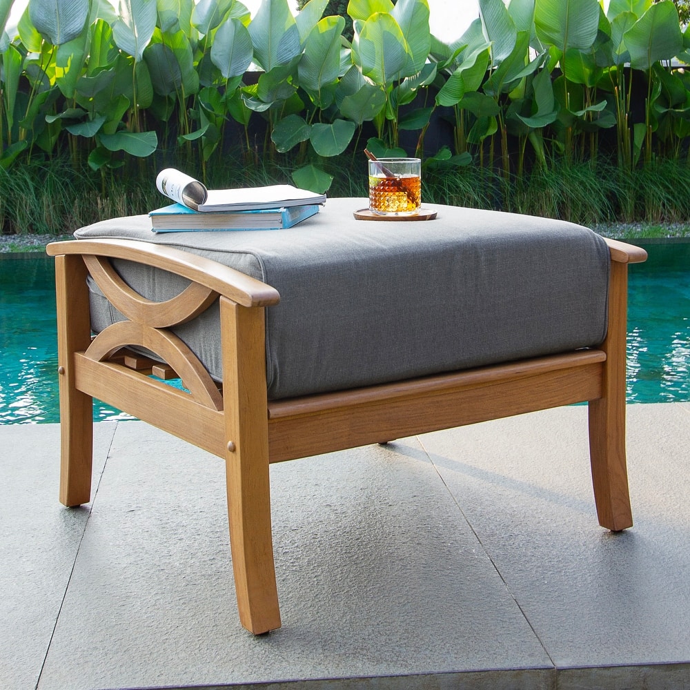 Cambridge Casual Lowell Teak Patio Ottoman with Cushion