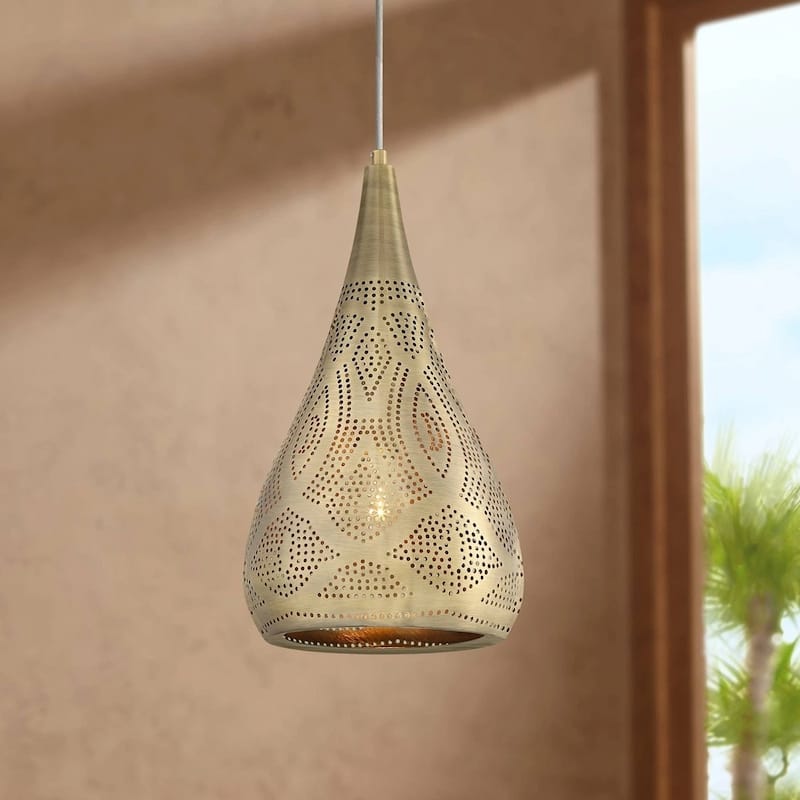 Brass Mini Pendant 9" Wide Modern Moroccan for Dining Room Living - 9" x 96"