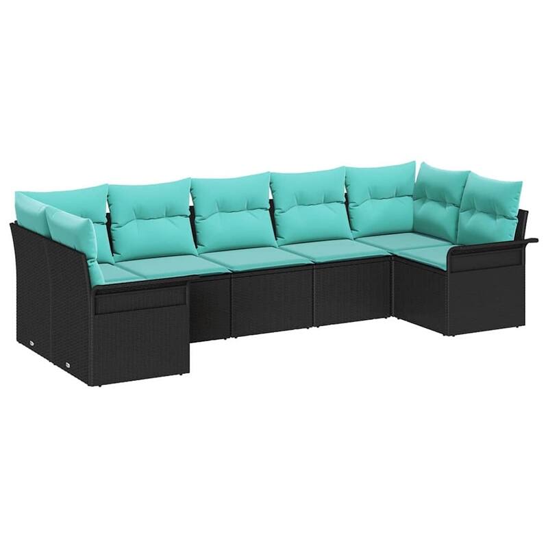 vidaXL 7 Garden Sofa Set with Cushions Black/Brown/Grey Poly Rattan - 113.8 x 52.2 x 27.2
