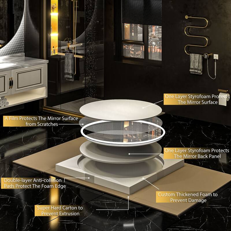 KIOTEE Super Bright Round LED Lighted Anti-Fog Tempered Glass Bathroom Vanity Mirror with ETL and 3-Year Warranty