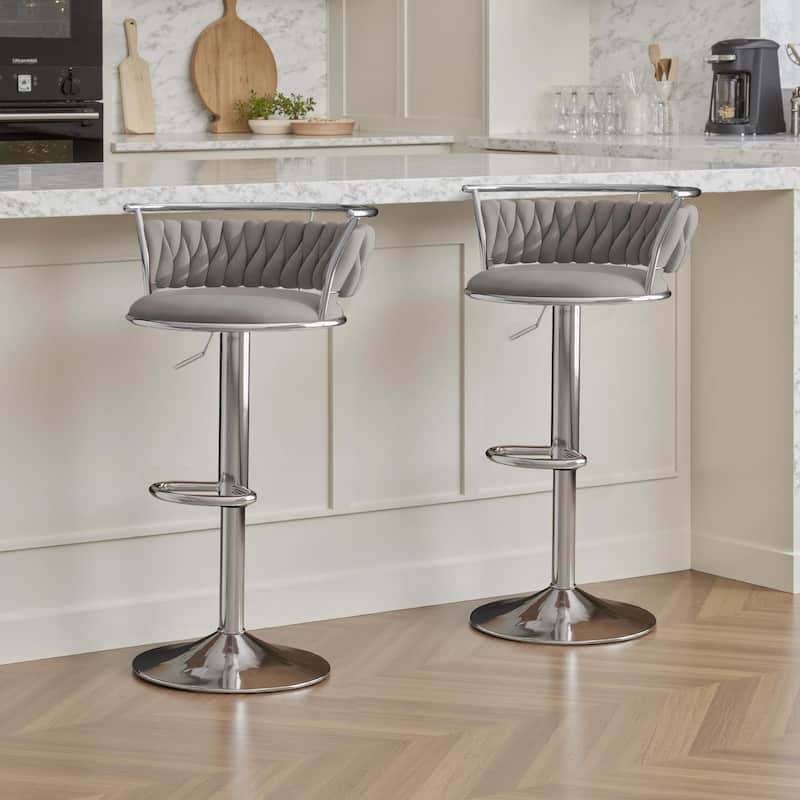 Set of 2 Velvet Adjustable Swivel Bar Stools