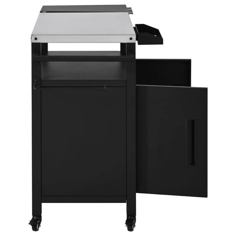 Outdoor Kitchen Island Grill Cart with Pizza Oven Table, Stainless Steel Top & Waterproof Cover