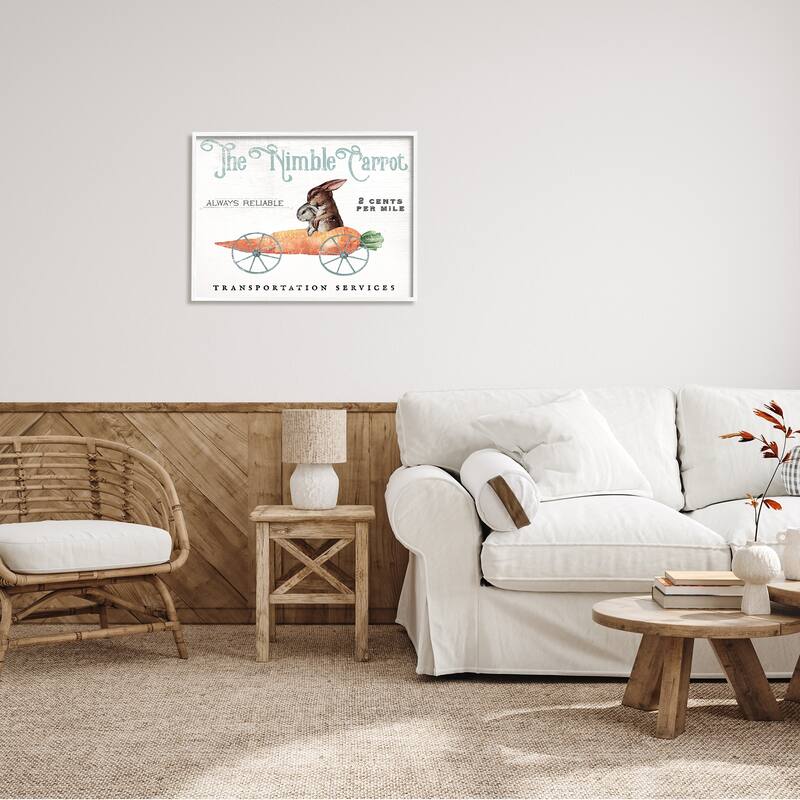 Stupell Vintage Easter Bunny The Nimble Carrot Transportation Advertisement Framed Wall Art - White