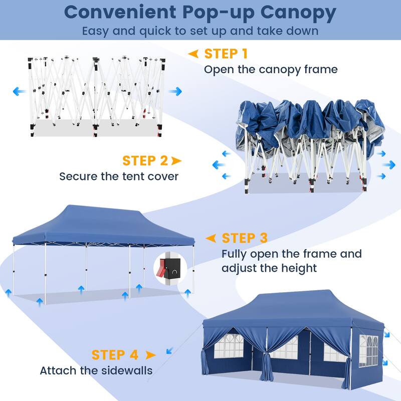 10x20 Pop Up Canopy Tent with 6 Sidewalls and Carry Bag Outdoor Use