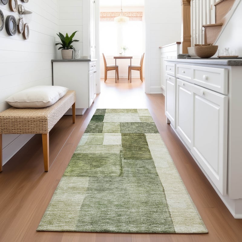Premium Washable Super Soft Causal Blocky Mayfield Rug - Sage - 2'3" x 7'6"