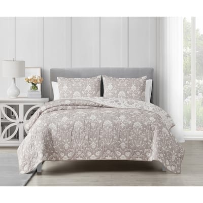 CEDAR COURT Jasper Taupe Soft Matelasse Jacquard Quilt Set