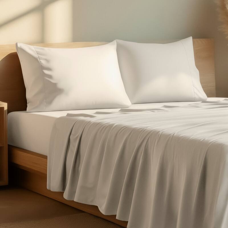 Bare Home Microfiber Sheet Set with Envelope Pillowcases - Split Head Flex King - Sand