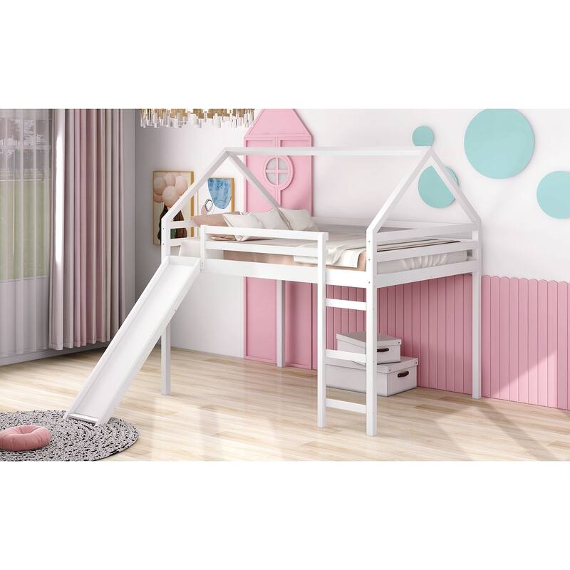 Loft Bed with Slide, House Bed with Slide