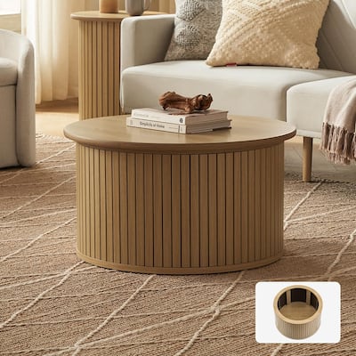 mopio Quin Round Fluted Coffee Table, Tambour Circle Living Room Table