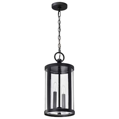 Broadstone 2 Light Hanging Lantern Matte Black with Clear Seeded Glass