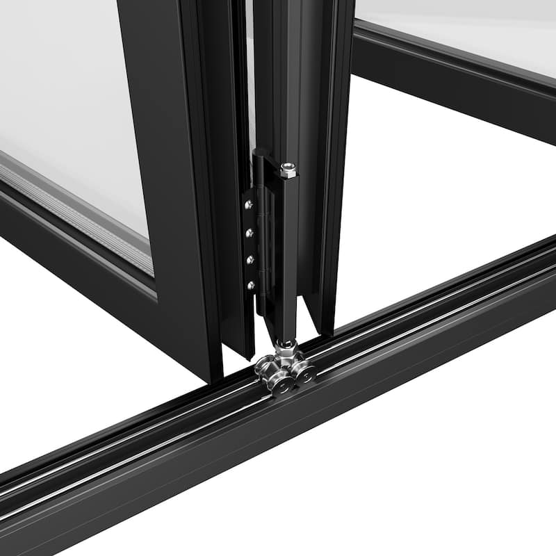 KaMic 192"×96" 6 Panels Aluminum Folding Door In Black,Folded Out From Dual Open Model #:FD6PBK19296-DO