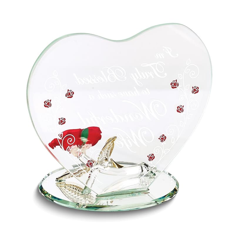 Curata Truly Blessed Wonderful Wife Red Rose Handcrafted Glass Figurine