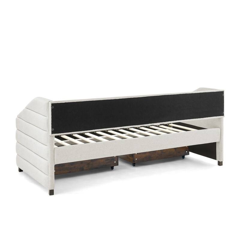 Trundle Upholstered Tufted Daybed Sofa Bed with Two Drawers Linen Fabric