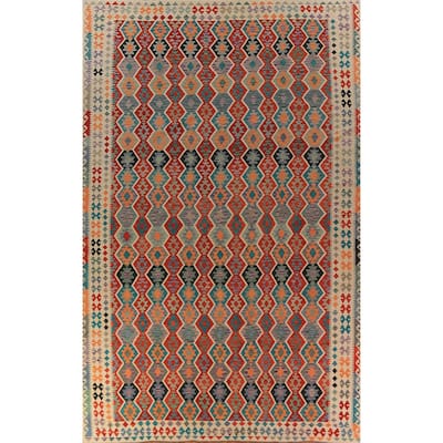 Geometric Kilim Oriental Large Rug Hand-Woven Tribal Wool Carpet - 10'6"x 16'3"