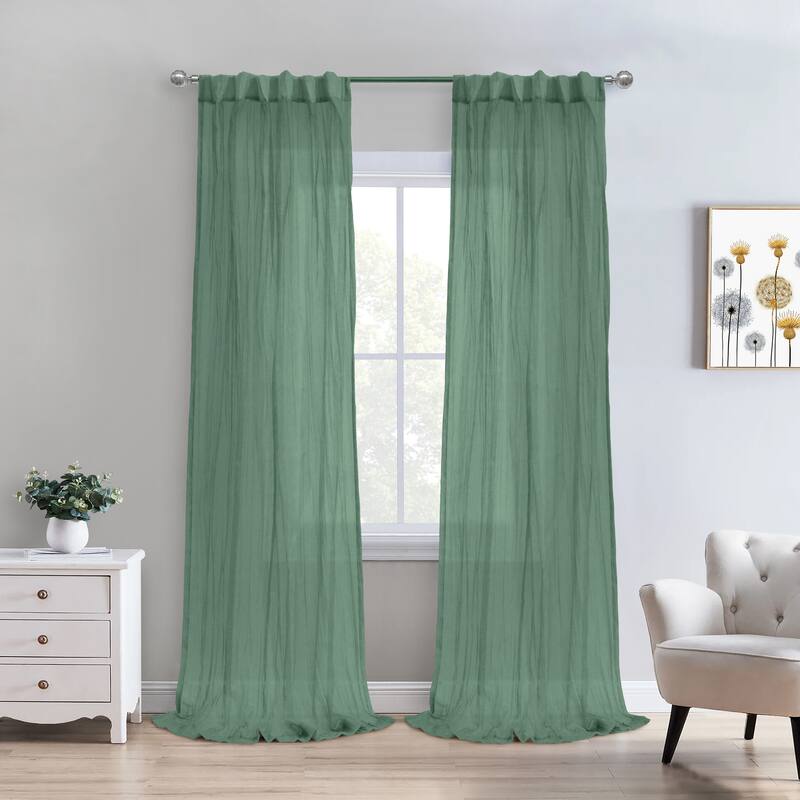 Paloma Sheer Dual Header Curtain Panel - Sage - 52" x 108"
