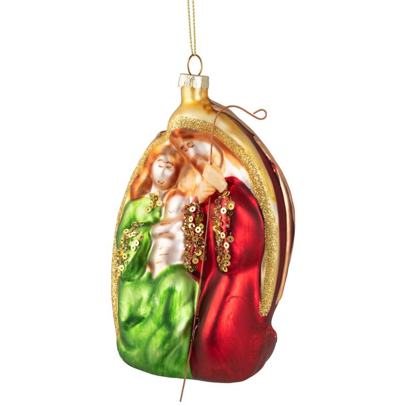 Holy Family Glass Nativity Christmas Ornament - 6"