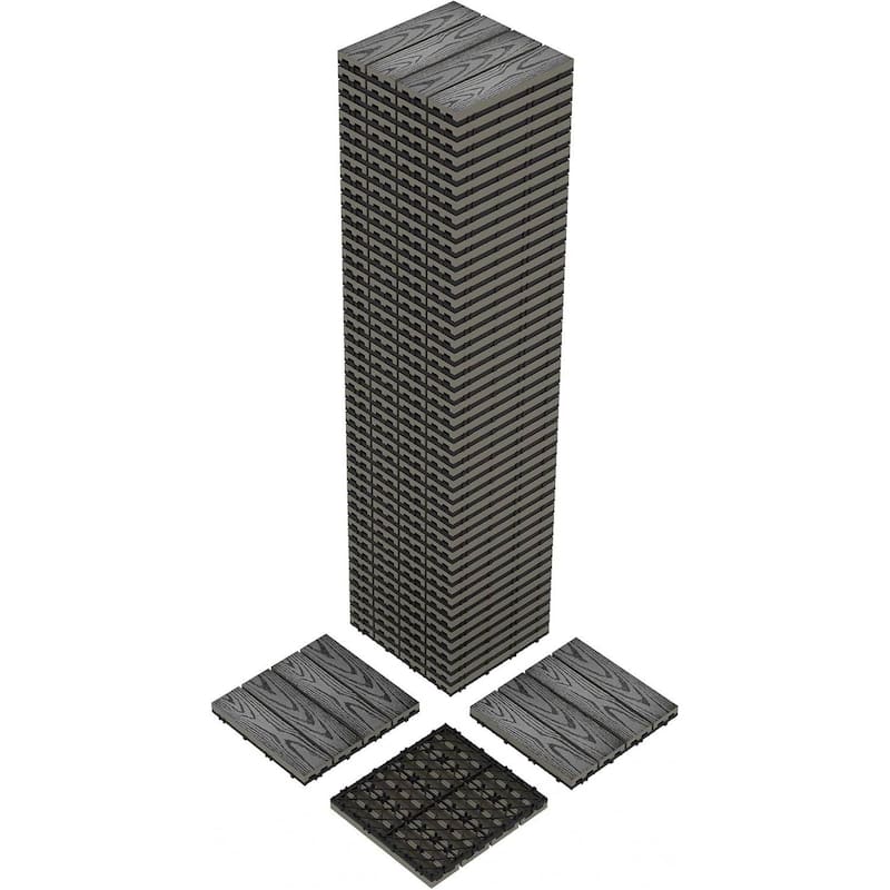 48-Pack 12"X12" Waterproof Interlocking Patio Flooring Composite Deck Tiles for Indoor & Outdoor Use - Grey