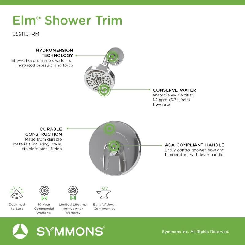 Symmons 559115TRM Elm Shower Only Trim Package with 1.5 GPM Multi