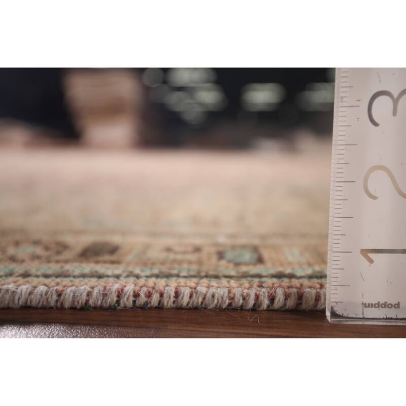 Pink Geometric Mashad Persian Vintage Area Rug Handmade Wool Carpet - 8'1"x 11'1"