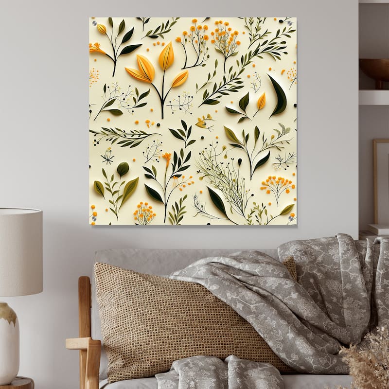 Designart "Yellow And Green Floral Simplicity" Floral Gloss Wall Decor - Traditional Acrylic Wall Art For Dinning Room